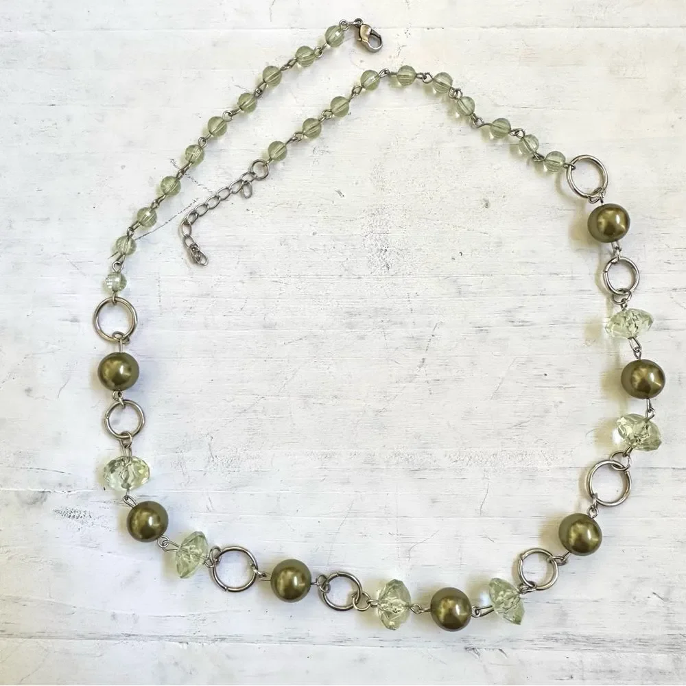 Green silver  tone beaded necklace